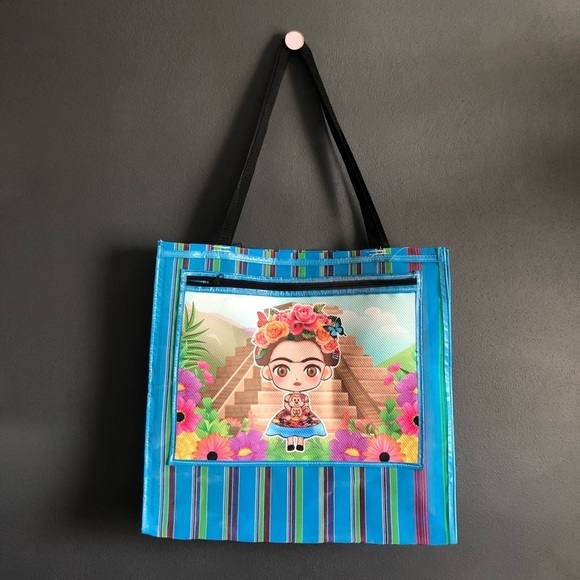 Frida Kahlo Multi-Colored Mercado Bag Mexican Tote Market Reusable Grocery Bag - Picture 1 of 8